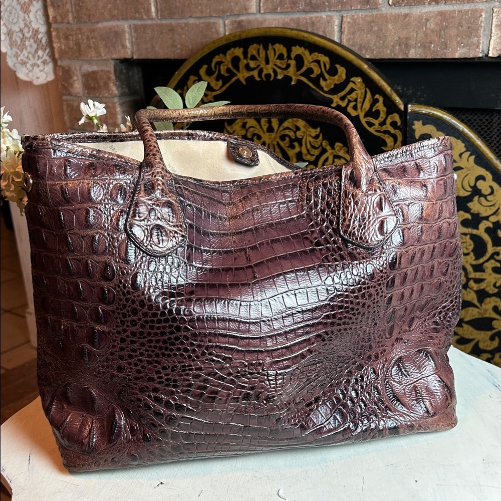 BRAHMIN Bag Purse Tote Shoulder Crocodile Alligator Brown Handbag Vintage Large